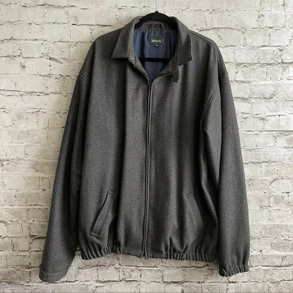 John Martin Gray Wool Blend Zipper Up Men's Lined Bomber Jacket Size 2XL